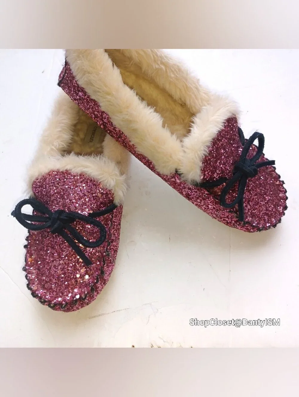 Crewcuts Pink Glitter Faux-Fur Lined Moccasins